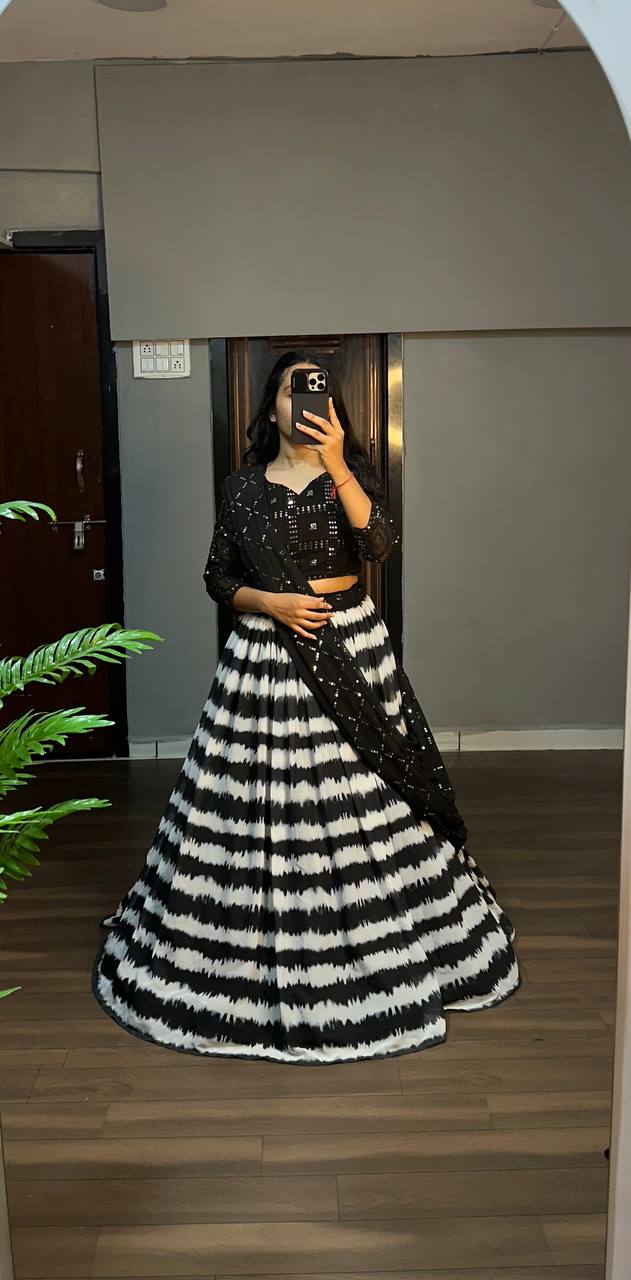 Exclusive Black & white Georgette Lehenga Set with Sequin Embellishments