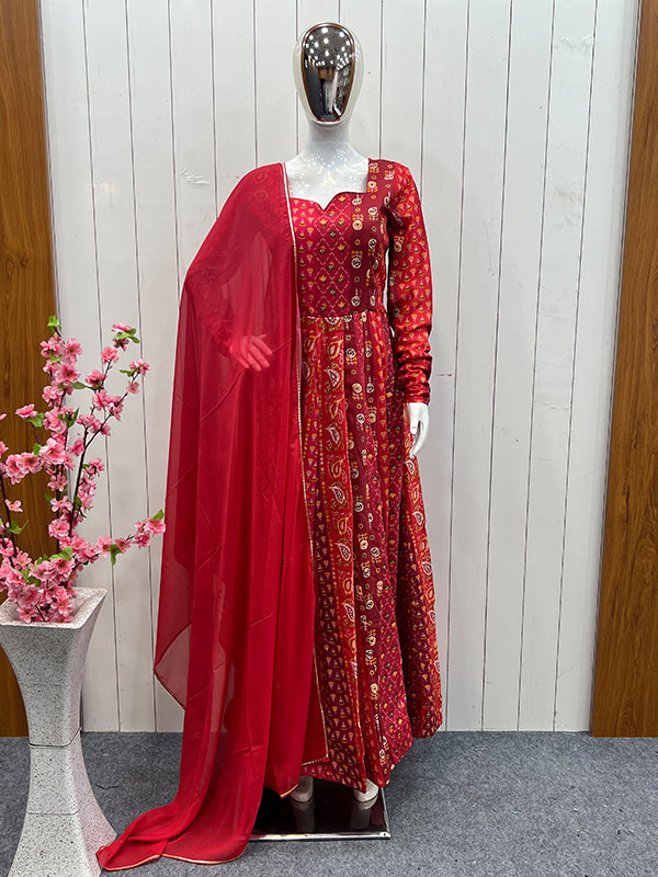 Magenta Red Anarkali Gown With Dupatta Set