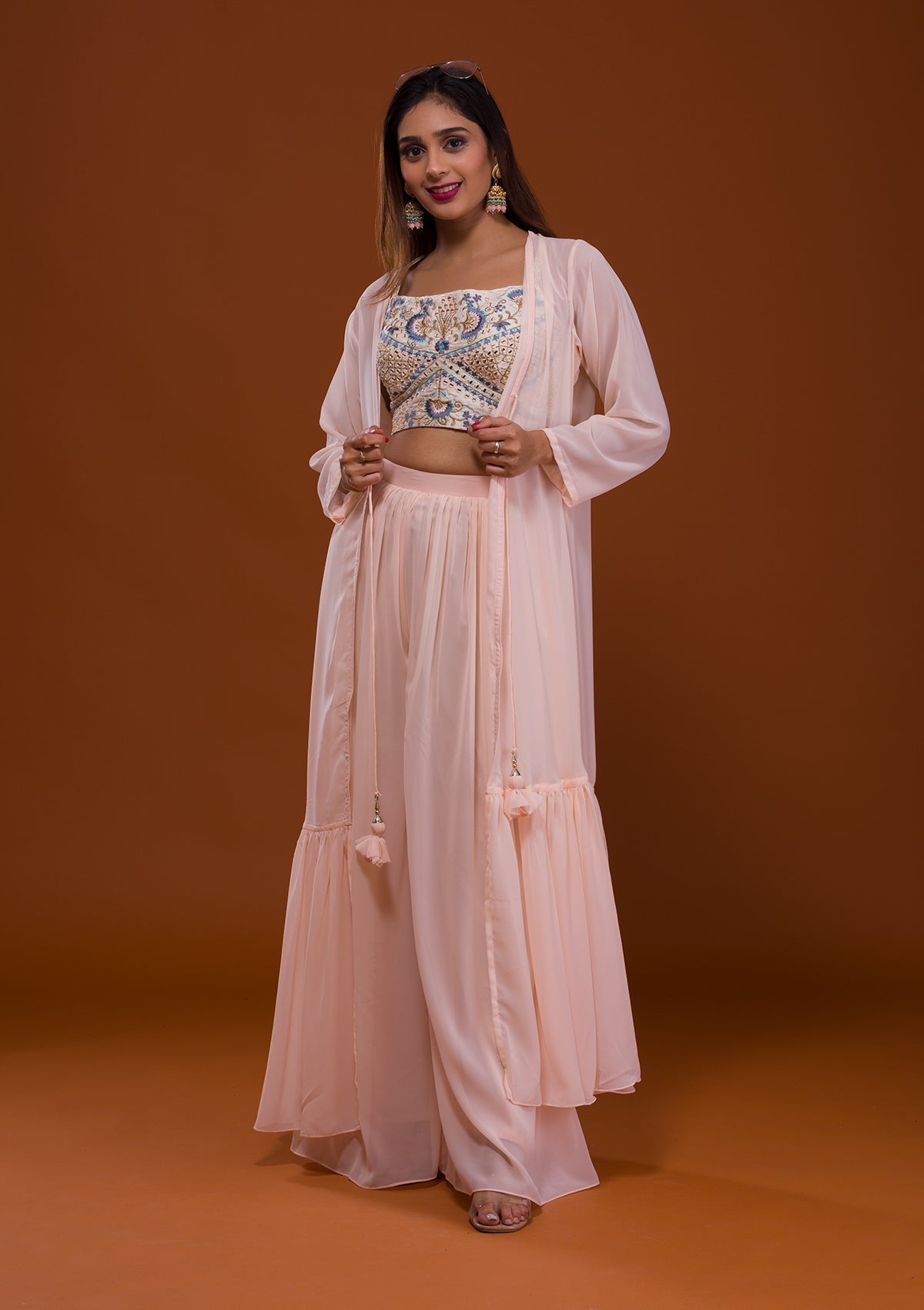 Peach Mirrorwork Georgette Salwar Suit