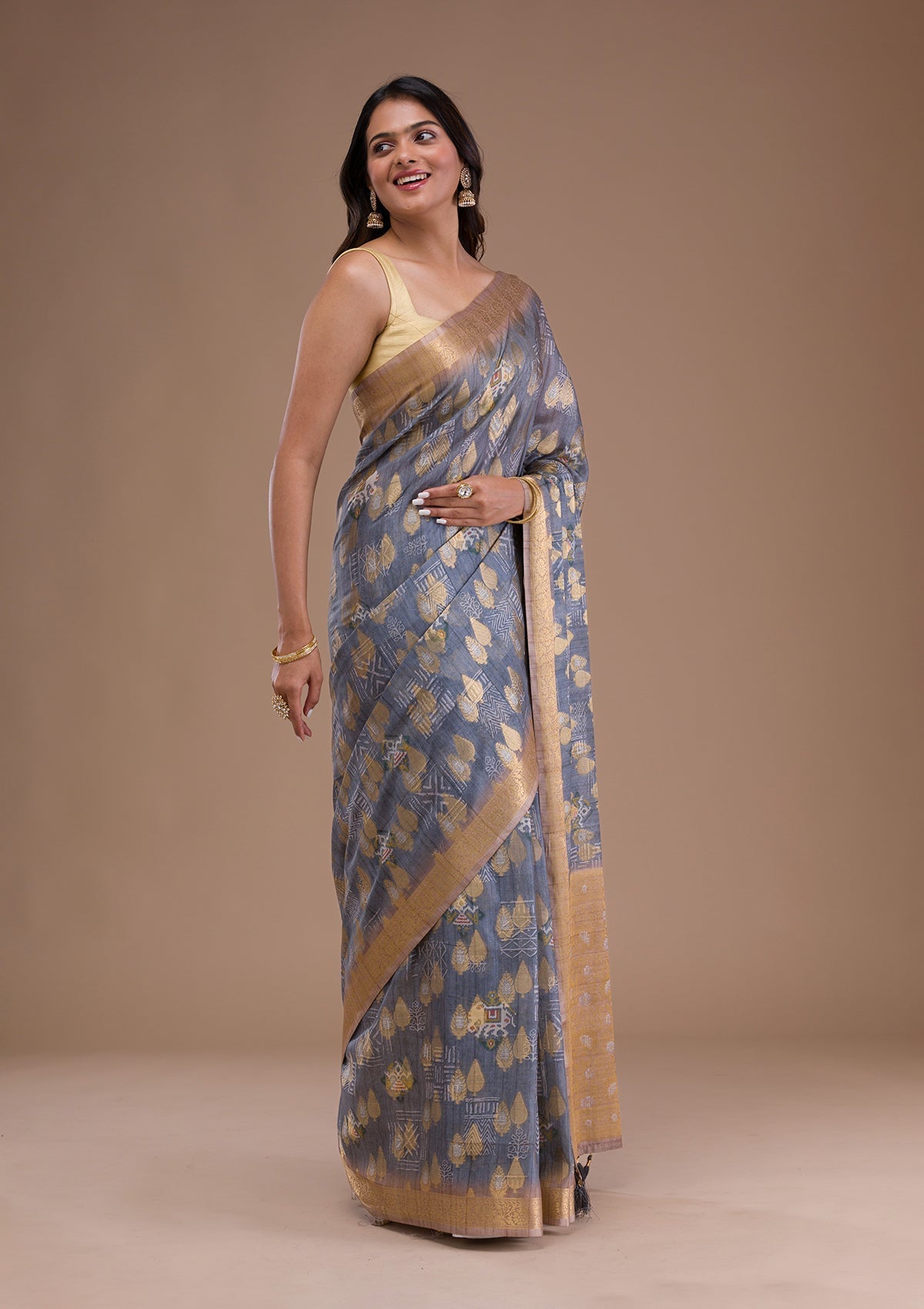 Grey Printed Tissue Saree