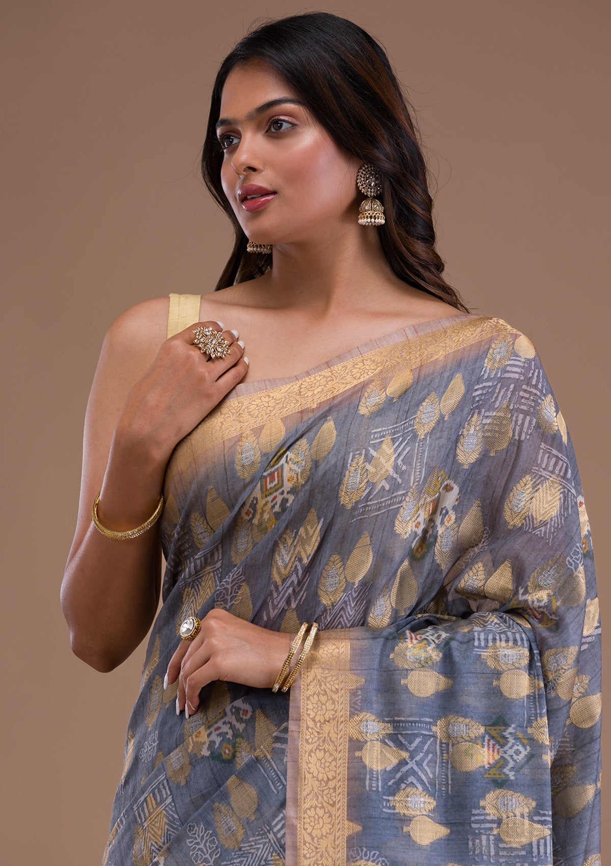 Grey Printed Tissue Saree