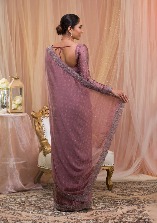 Lavender Stonework Crepe Designer Saree