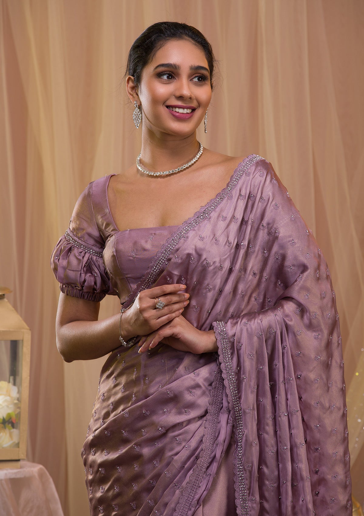 Lavender Stonework Crepe Designer Saree