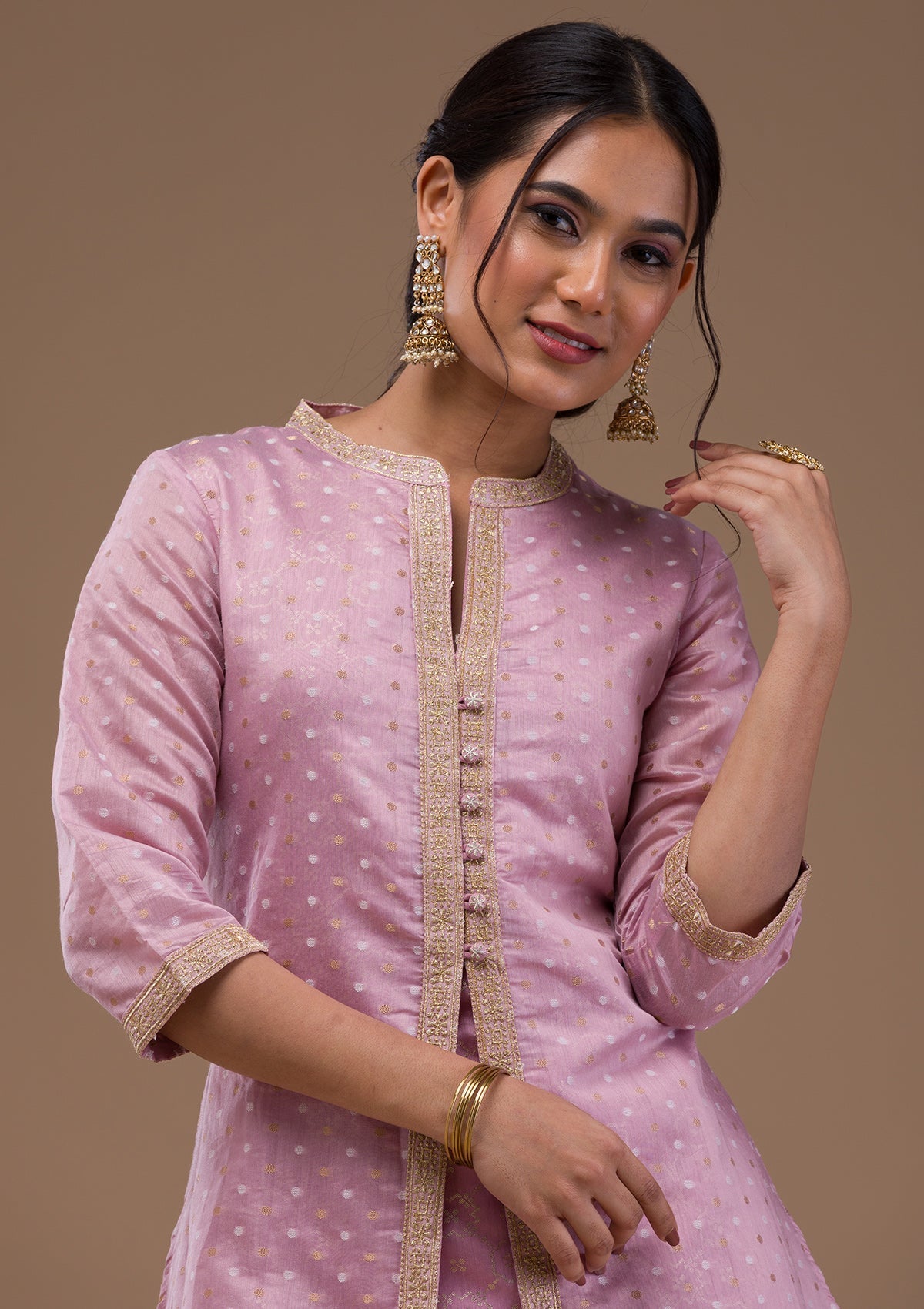 Mauve Zariwork Cotton Blend Readymade Salwar Suit