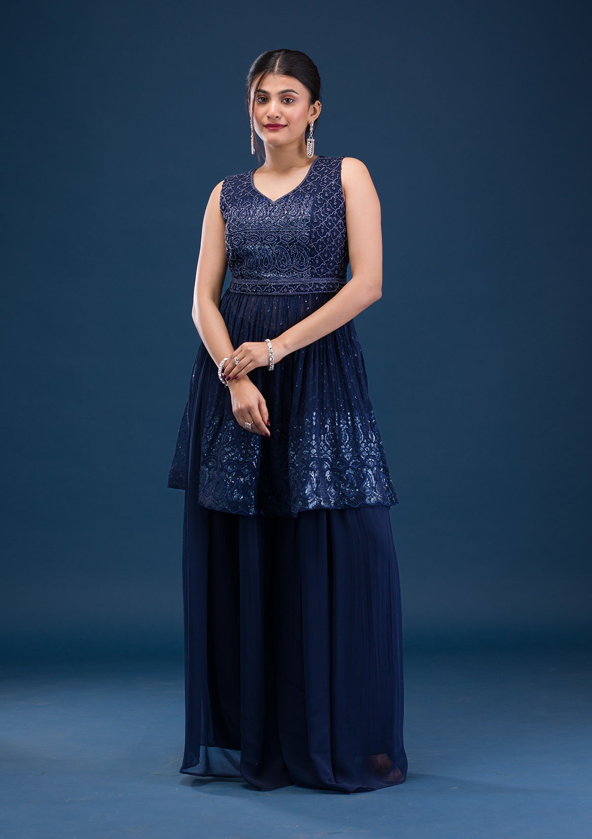 Navy Blue Cutdana Georgette Readymade Salwar Suit