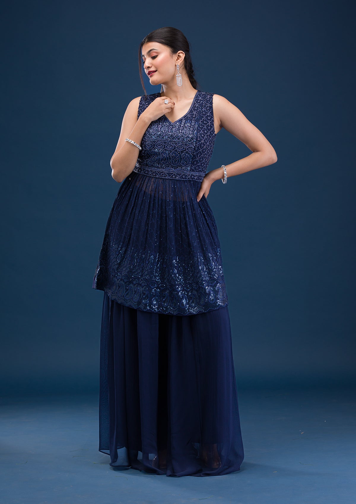 Navy Blue Cutdana Georgette Readymade Salwar Suit