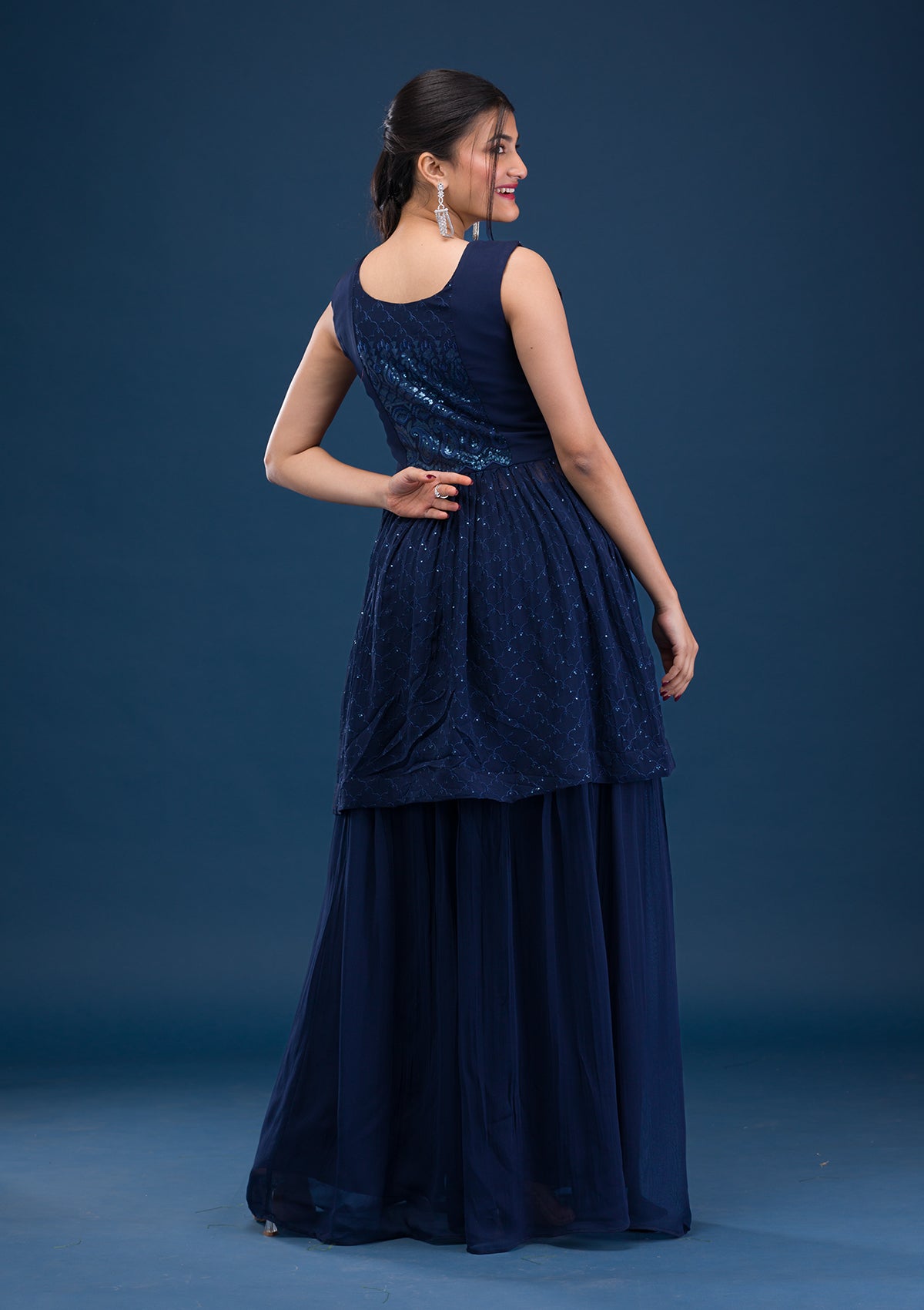 Navy Blue Cutdana Georgette Readymade Salwar Suit