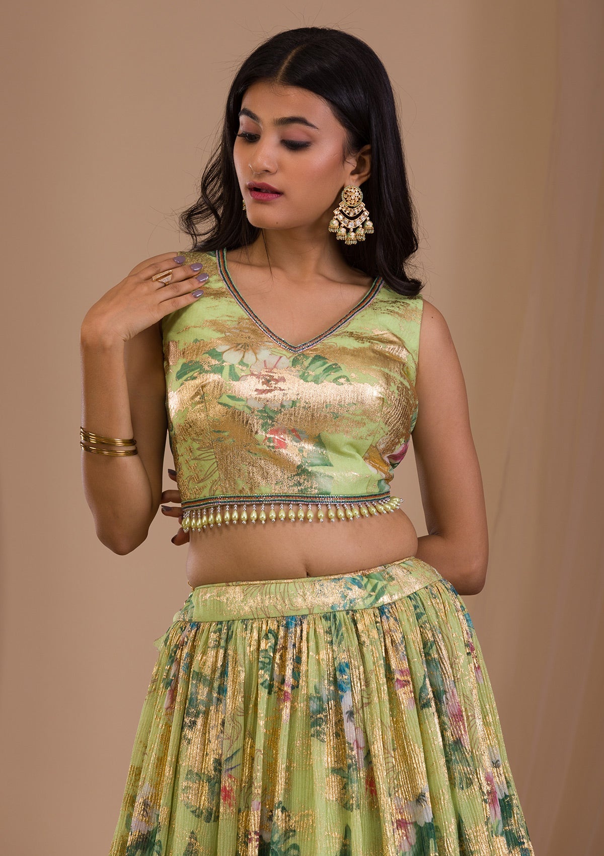 Parrot Green Cutdana Art Silk Readymade Lehenga