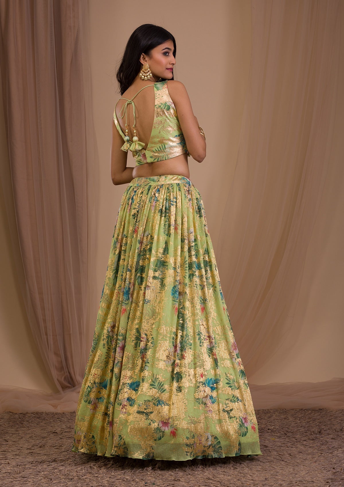 Parrot Green Cutdana Art Silk Readymade Lehenga