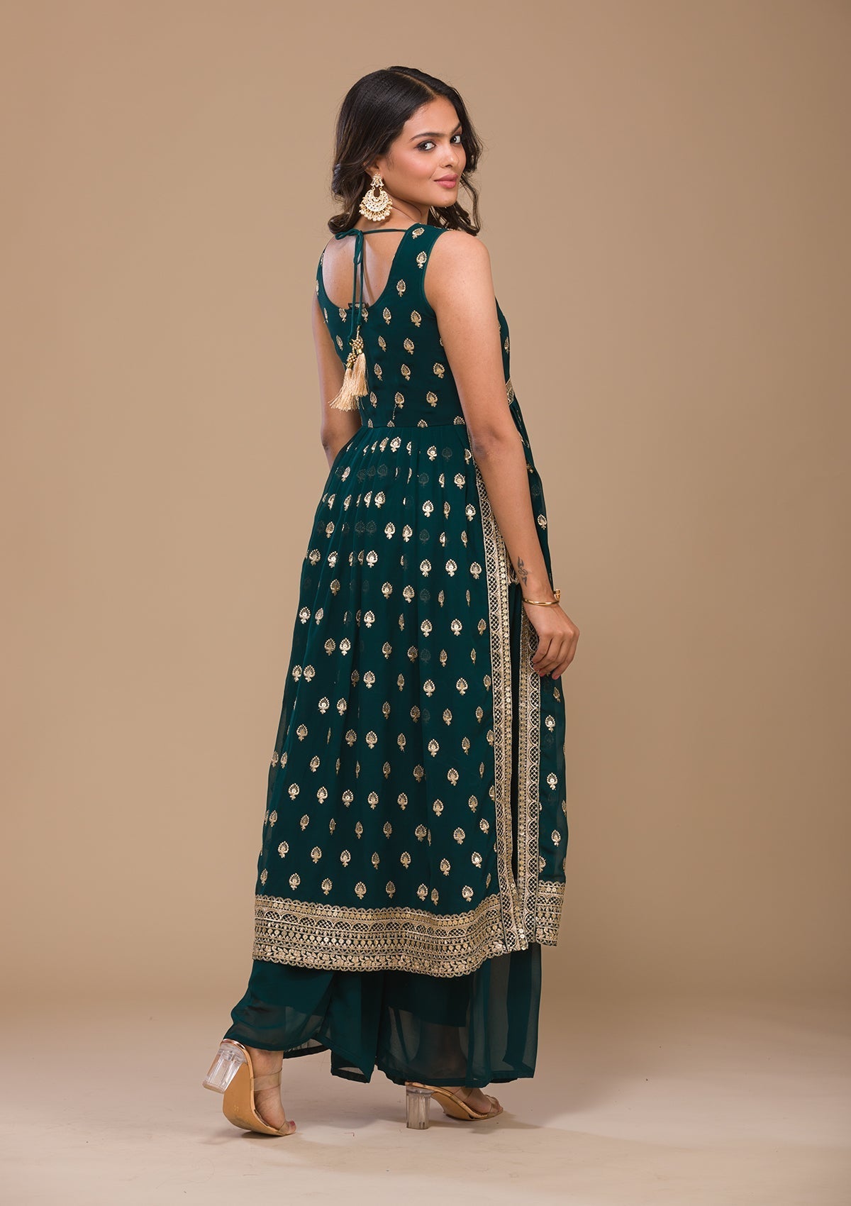 Peacock Blue Zariwork Georgette Readymade Salwar Suit