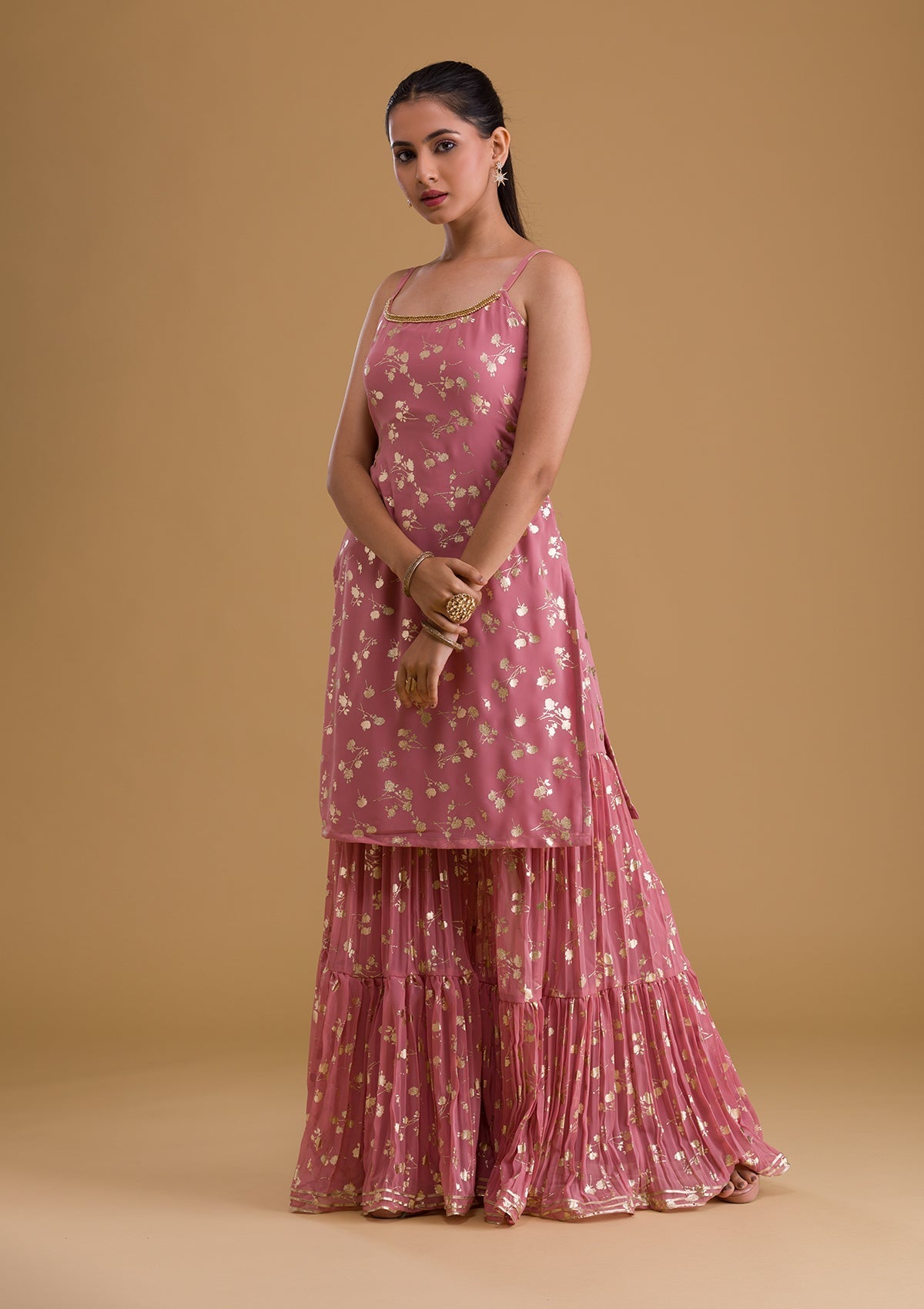 Pink Print Georgette Designer Sharara Suit