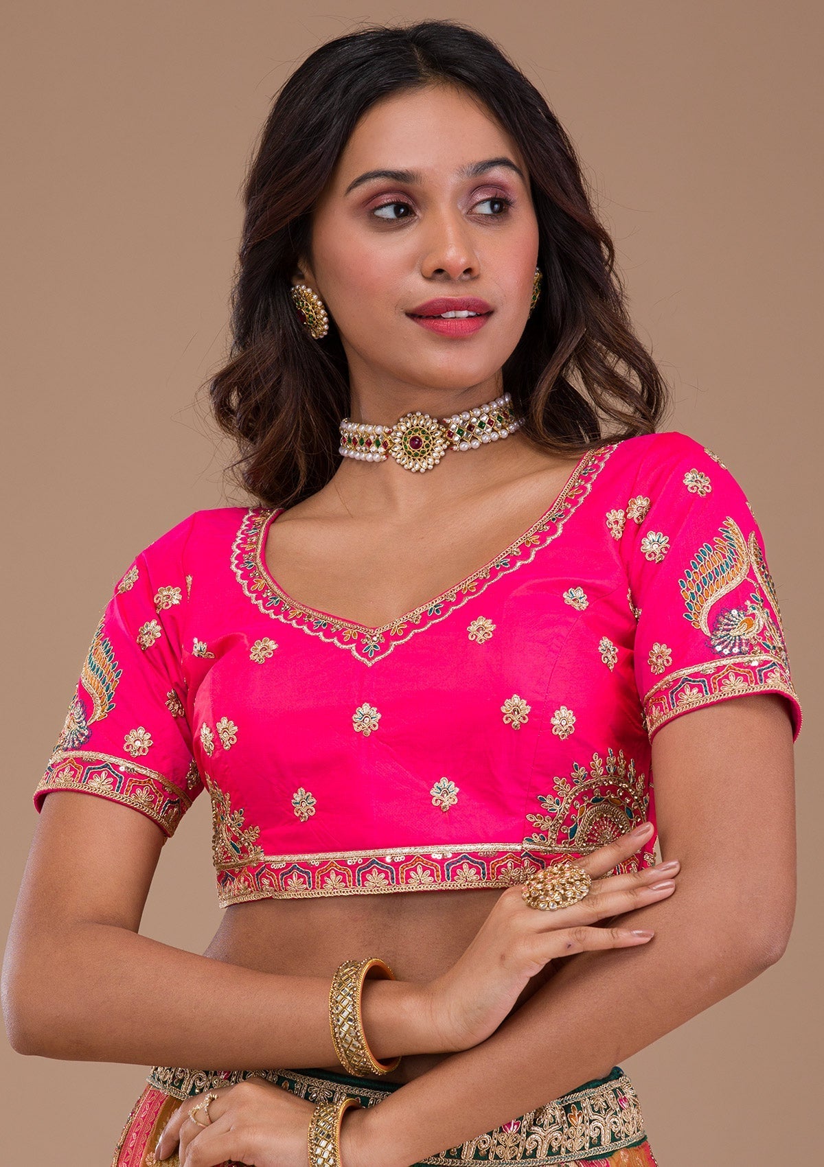 Pink Zariwork Banarasi Readymade Lehenga