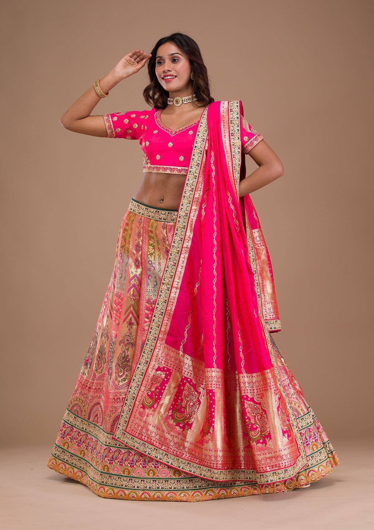 Pink Zariwork Banarasi Readymade Lehenga