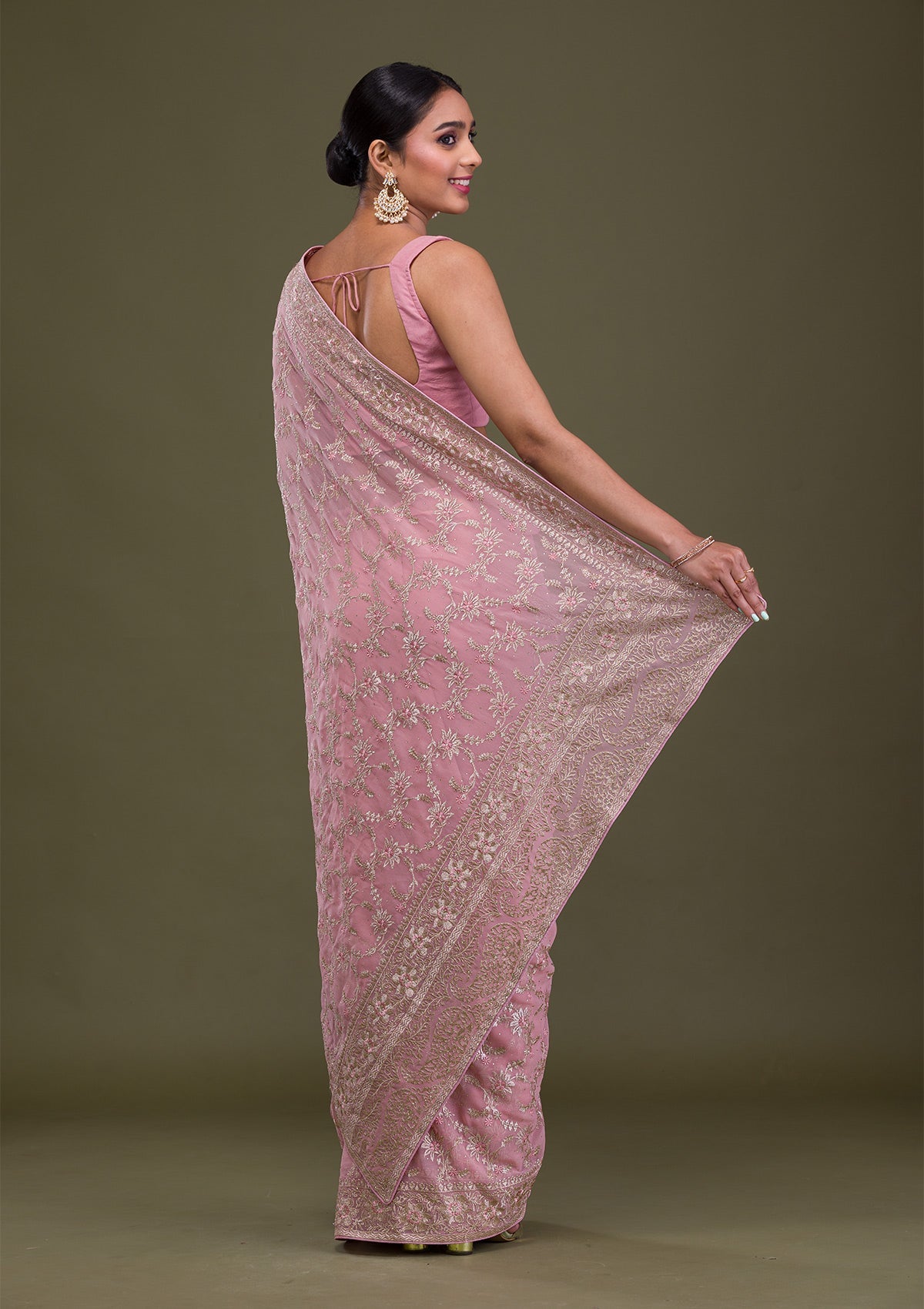 Pink Zariwork Georgette Saree