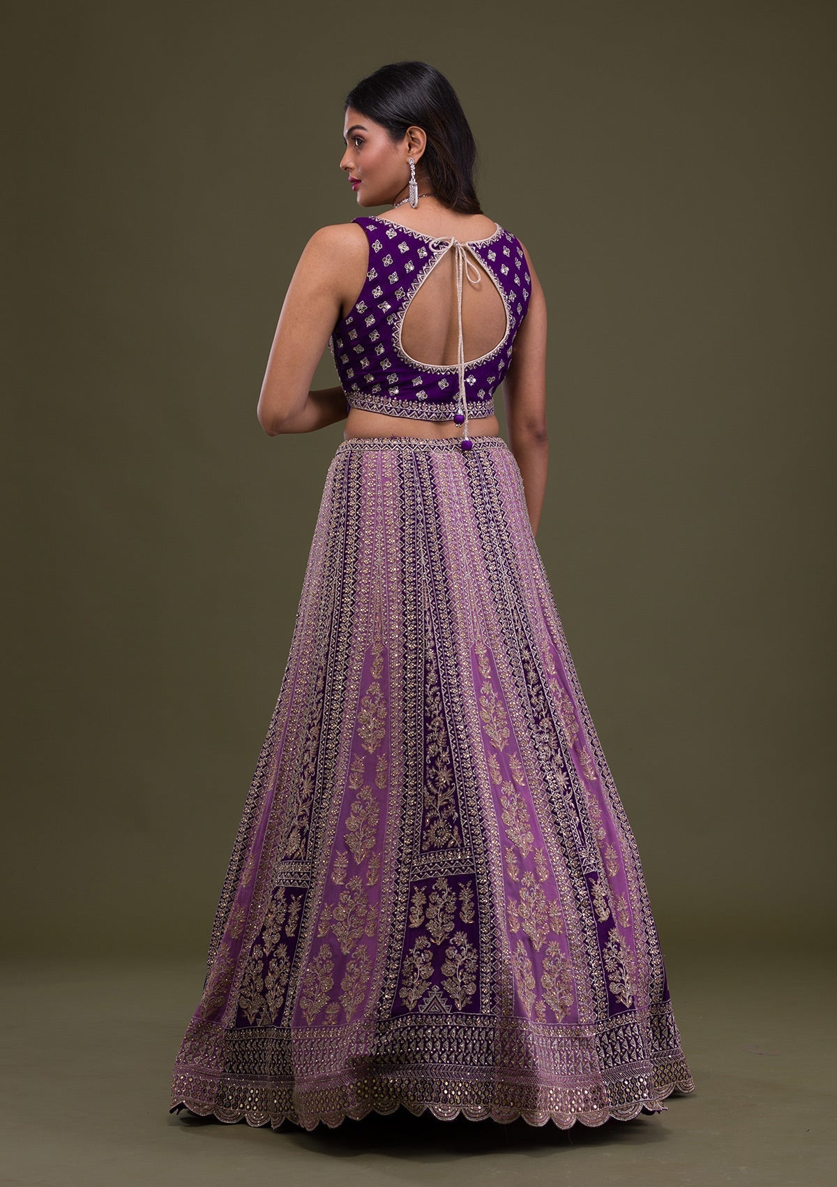 Purple Stonework Georgette Readymade Lehenga