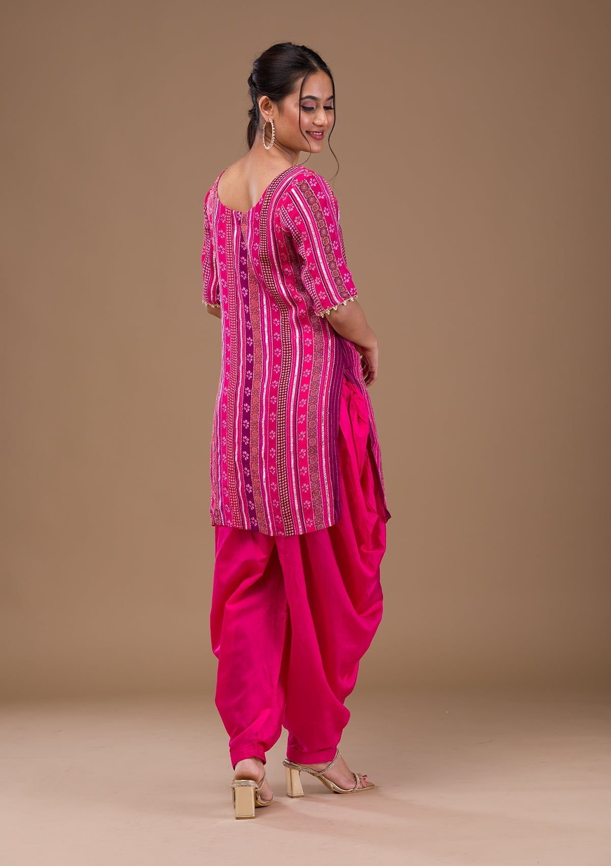 Rani Pink Zariwork Bandhini Readymade Salwar Suit