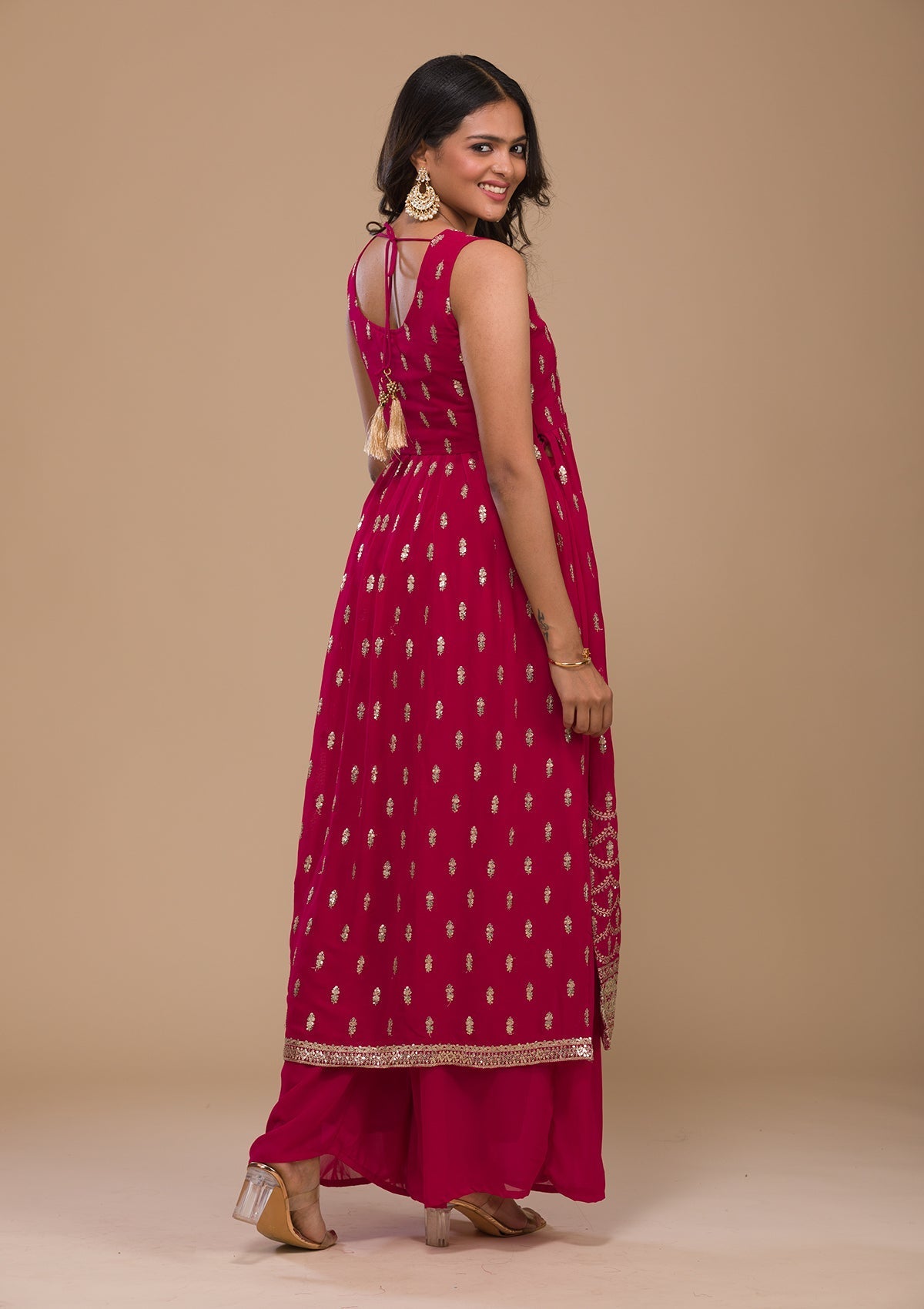 Rani Pink Zariwork Georgette Readymade Salwar Suit