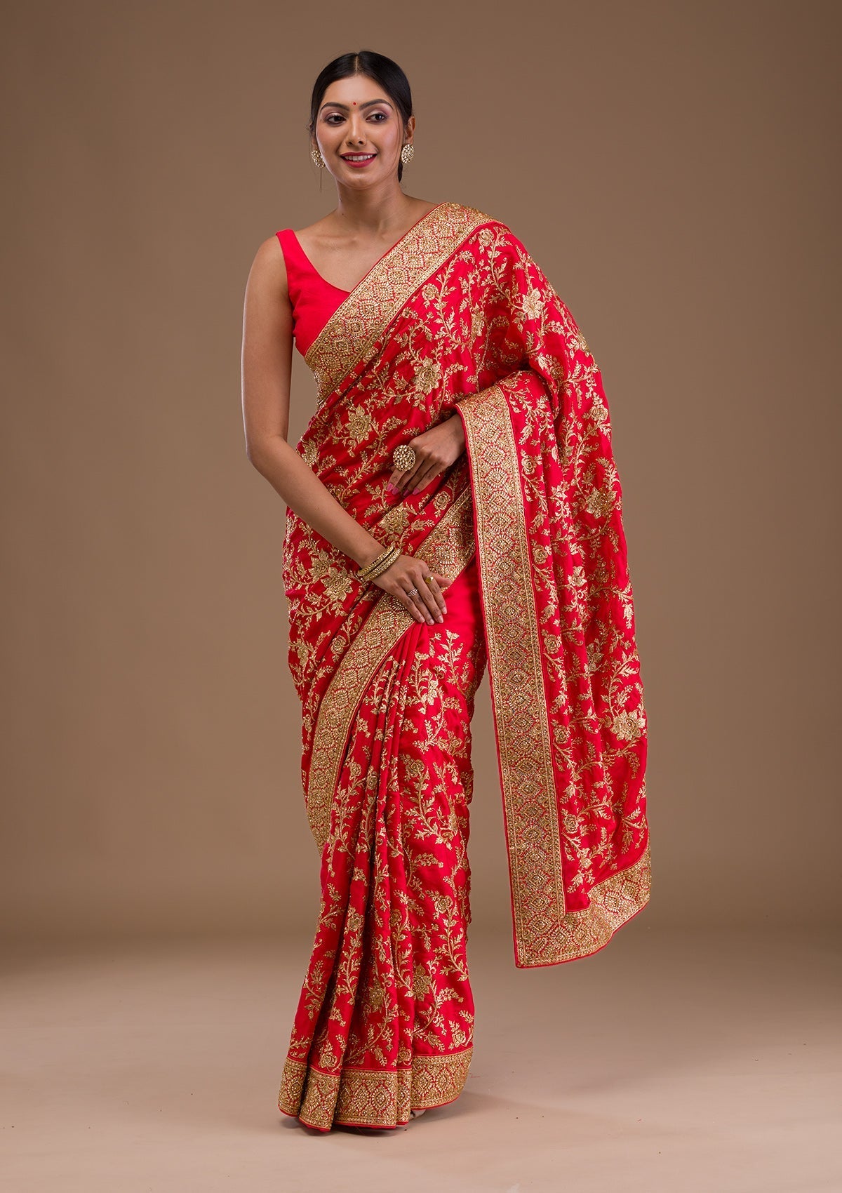 Red Zariwork Crepe Saree