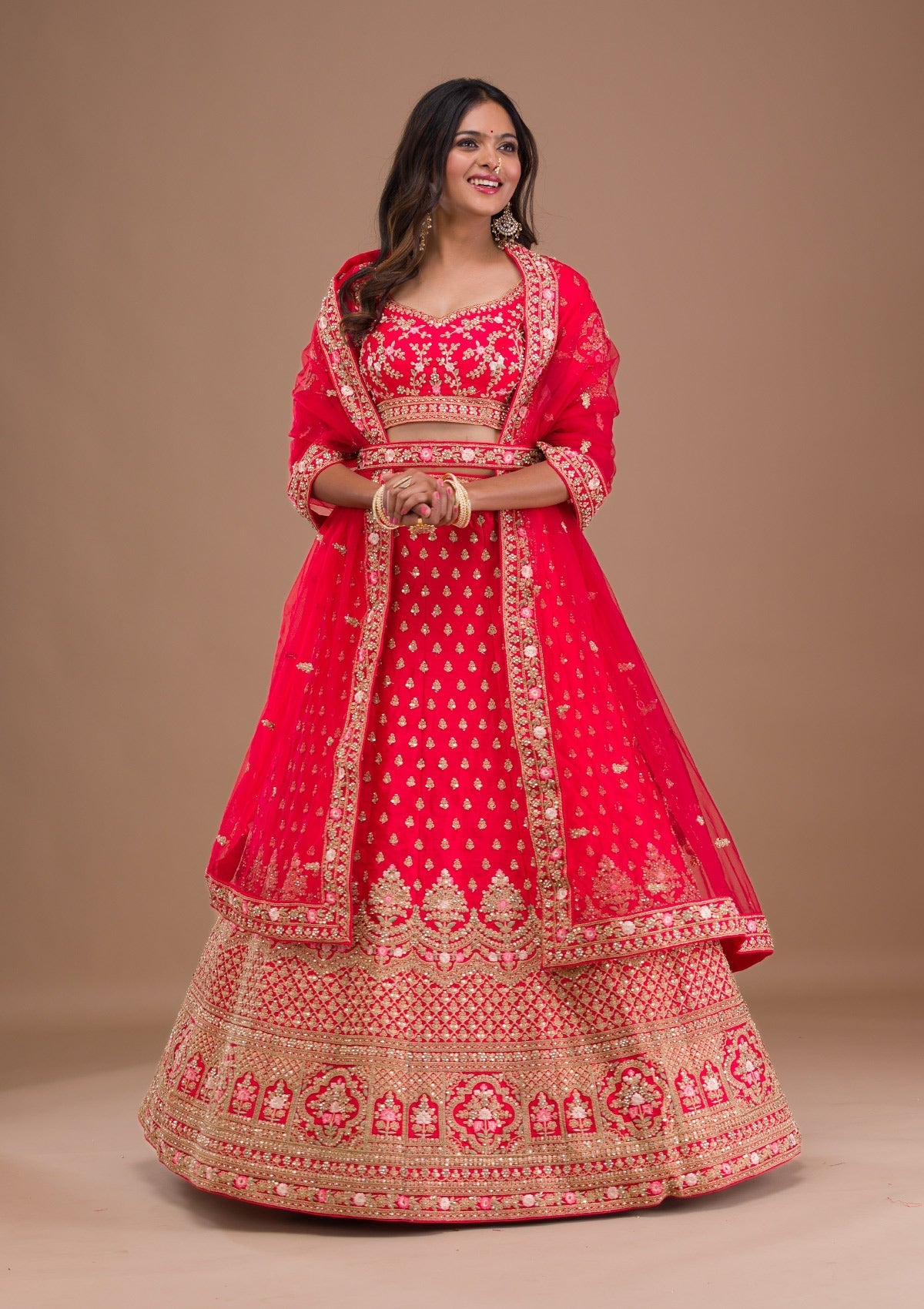 Red Zariwork Raw Silk Readymade Lehenga