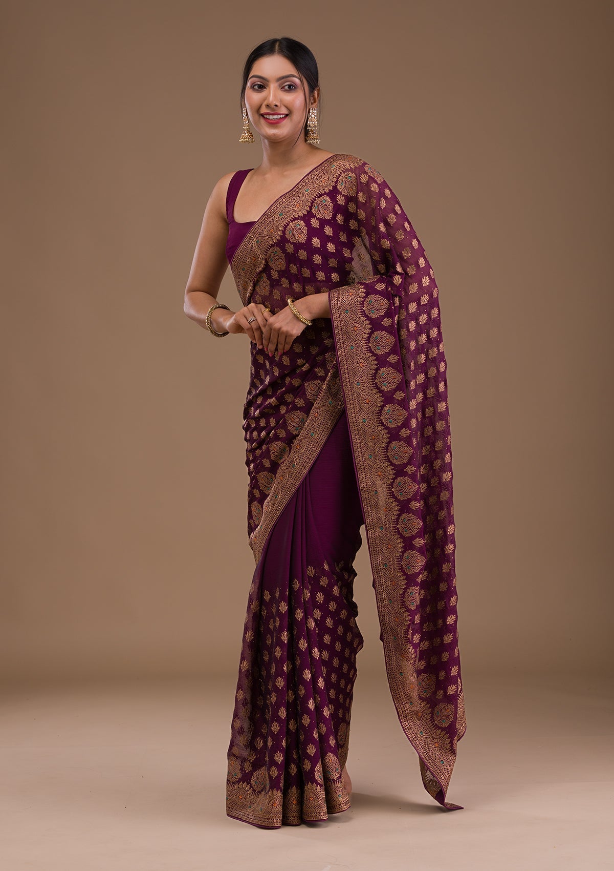 Wine Zariwork Georgette Saree