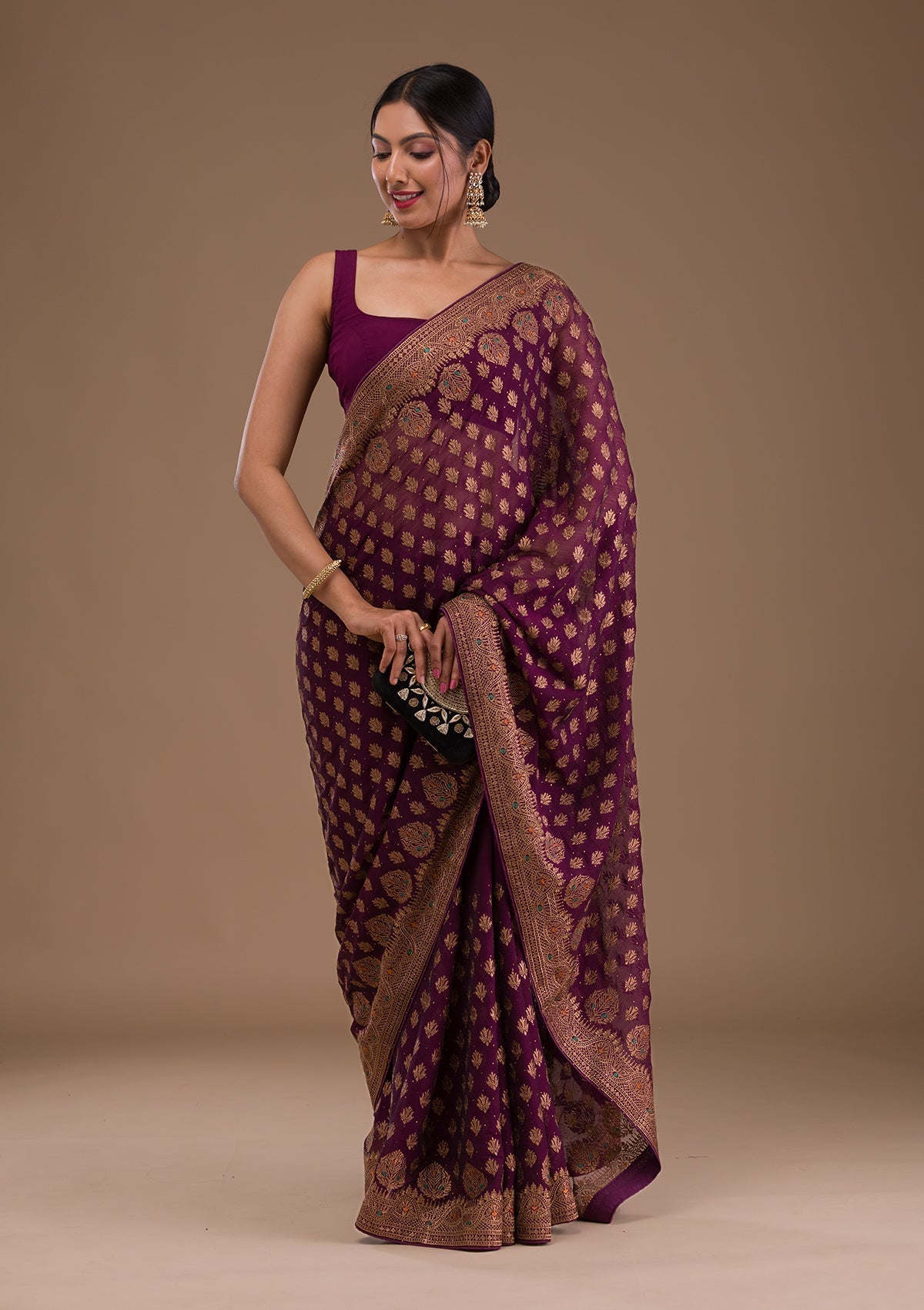 Wine Zariwork Georgette Saree