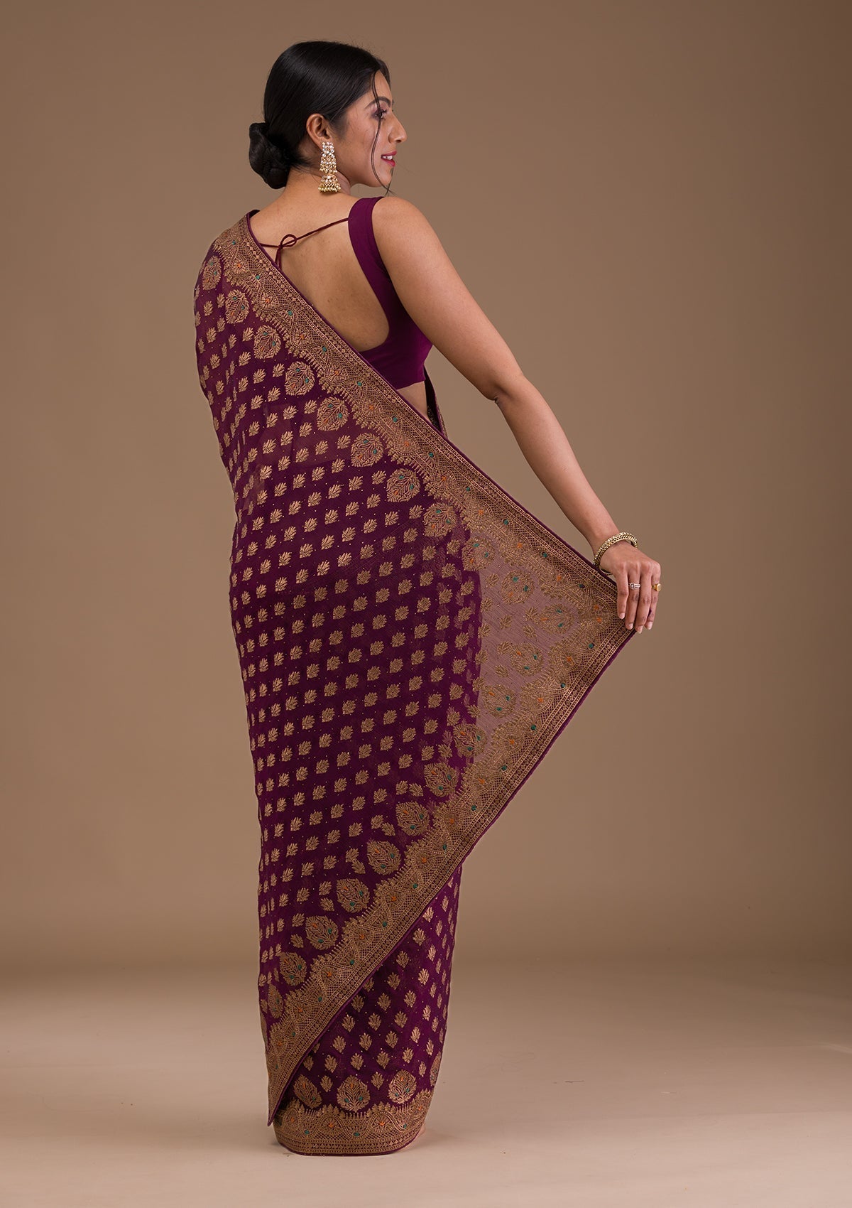 Wine Zariwork Georgette Saree